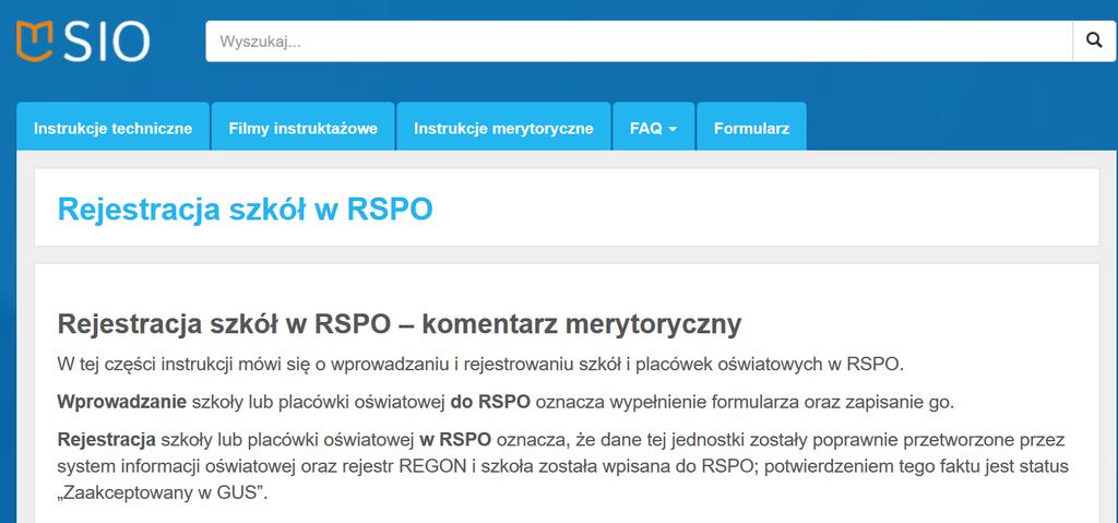 Zgłoszenie szkoły i nadawanie numerów identyfikacyjnych Rejestracja szkół w RSPO.