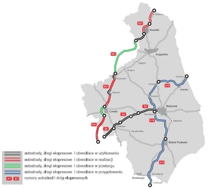 Rysunek 1 6. Mapa stanu budowy dróg w województwie podlaskim [32] 1.2.4.