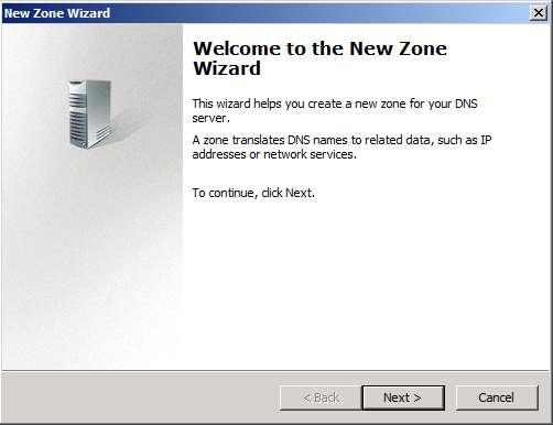 Okno tworzenia nowej strefy Forward Lookup Zone Kreator tworzenia nowej strefy Forward Lookup Zone Okno wstępne kreatora