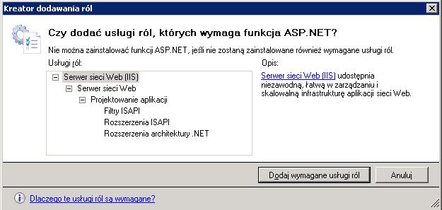 NET może pojawić się okno: UWAGA: Dla systemu Windows 2008 przedstawione powyżej okno może