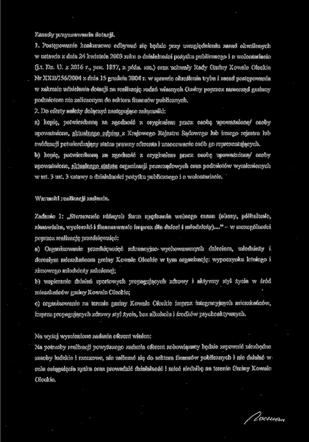 Zasady przyznawania dotacji. 1.
