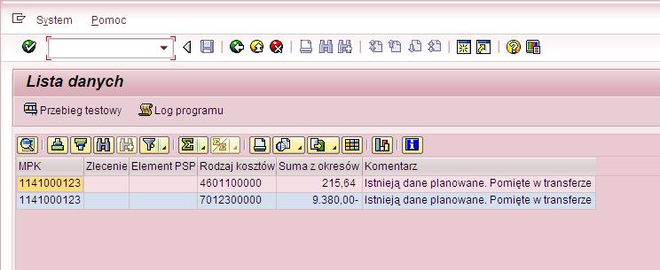 widać w raporcie komunikat.