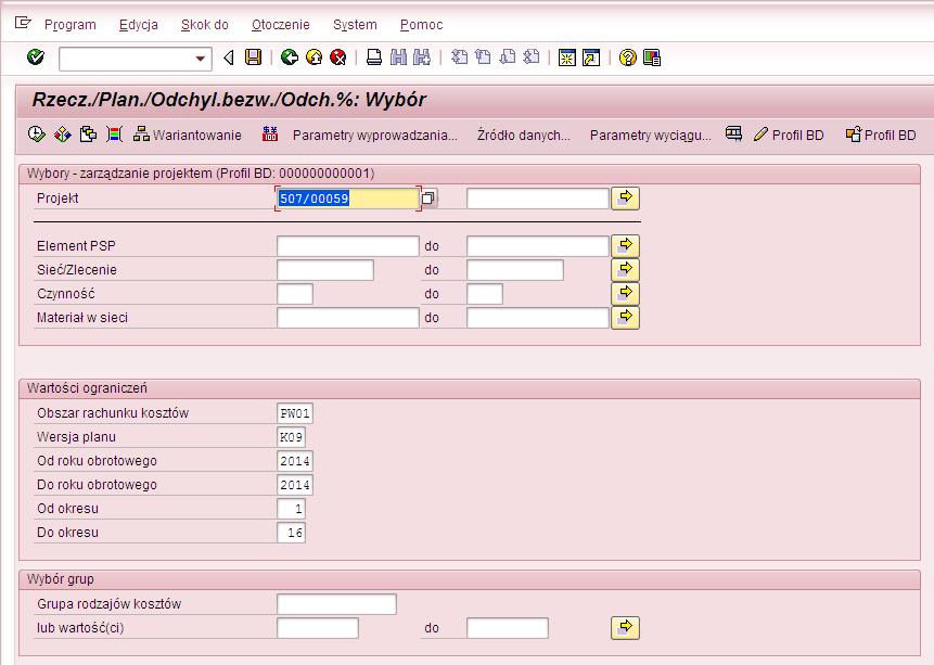 oznaczający przekopiowanie wartości z raportu. Można zweryfikować w dowolnym raporcie SAP (wykorzystującym el. PSP po rodzajach kosztów) efekt naszej pracy.np.