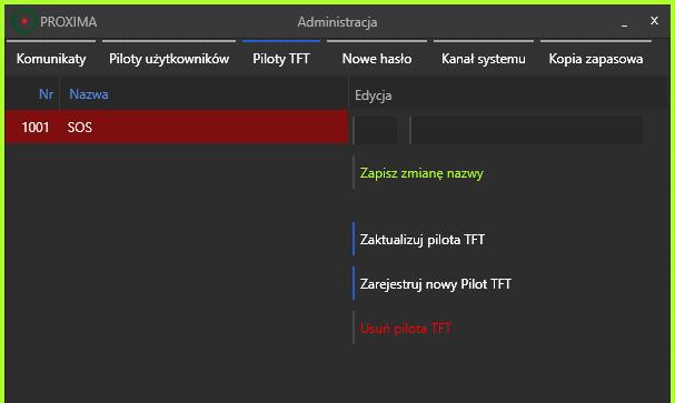 5.3.2. Aktualizacja pilota TFT Gdy dodano/usunięto lub zmieniona została nazwa pilota użytkownika, należy zaktualizować wszystkie piloty TFT.