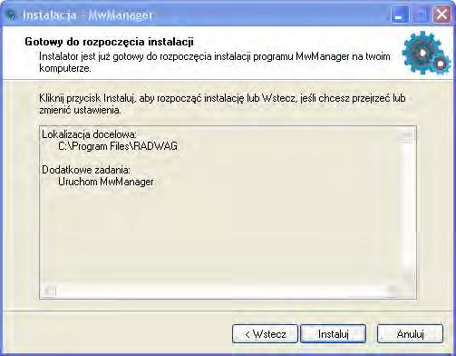 5. Okno gotowości do instalacji: Aby