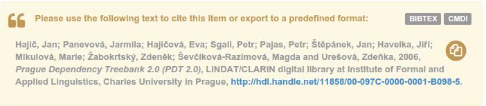 Opis metadanymi można wyeksportować do formatu CMDI lub BibTex, który ukaże się w