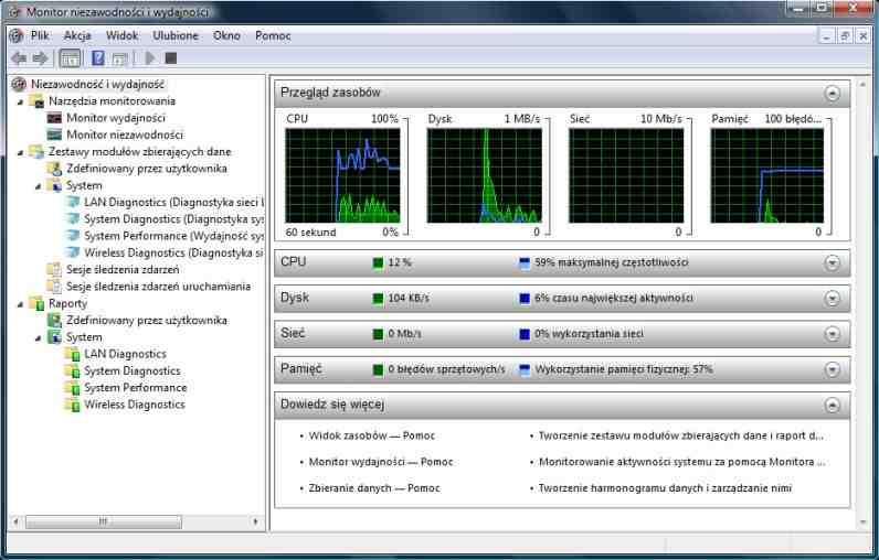 Monitor wydajności systemu Windows Wbudowany w system monitor wydajności pozwala szybko i łatwo sprawdzić wydajność i wykorzystanie zasobów przez uruchomione przez nas aplikacje, a także