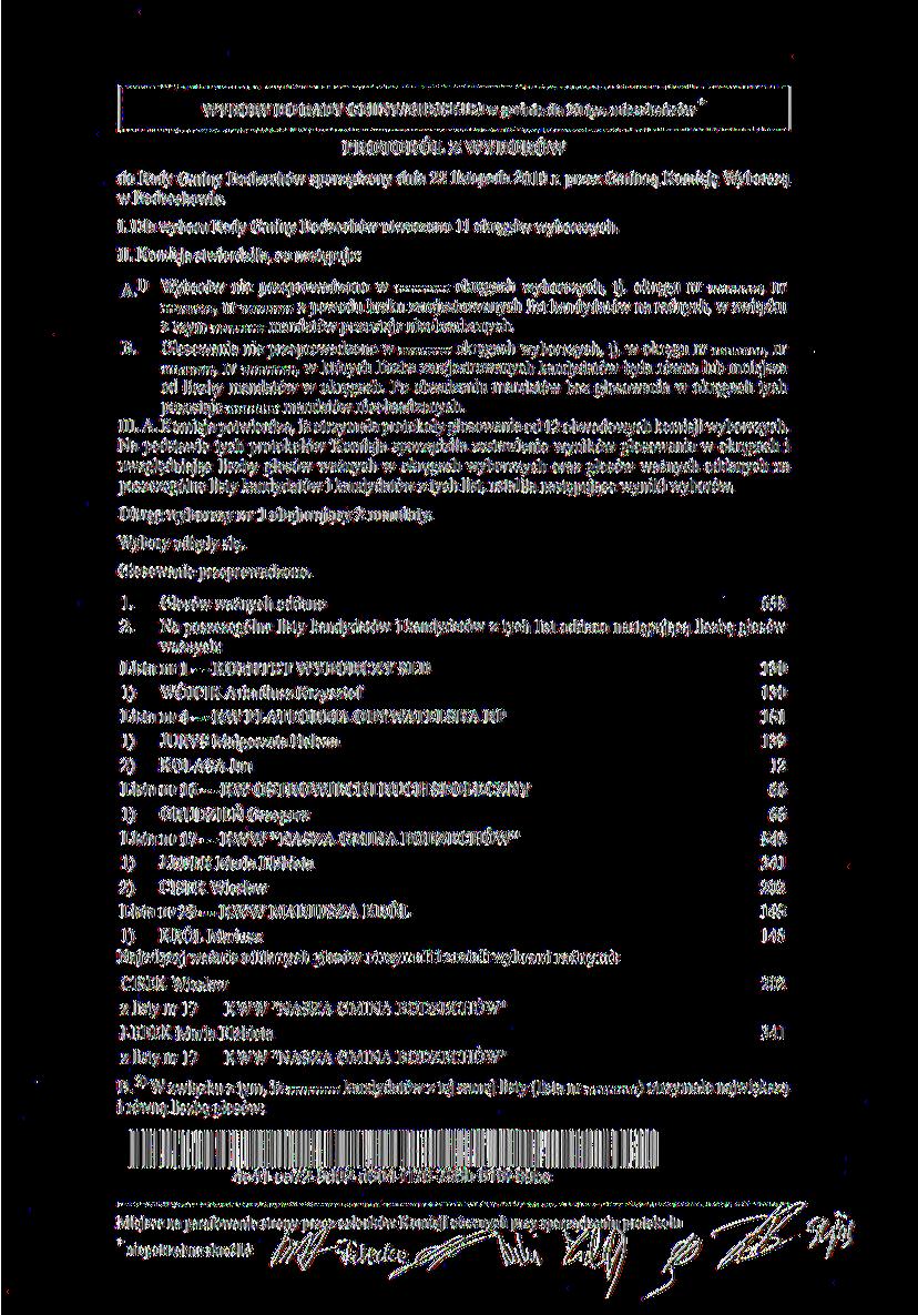 DO RADY GMI\V/M1IŁJSK1 J «grmnif do 20 tyś. PROTOKÓŁ Z WYBORÓW di) Rad} 1 Gmin} Bodzechóu sporządzony dnia 22 listopada 2010 r.