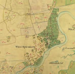 Na przykładzie planu Spicymierza z 1804 r. (ryc. 4) widać, jak prezentował się układ przestrzenny wsi przed przejęciem dóbr uniejowskich przez rodzinę Tollów.