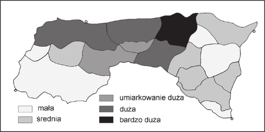 Ryc. 10. Wielkość przemian środowiska przyrodniczego Tatr Polskich w obrębie mikroregionów Fig. 10. Size of environmental transformations of the Polish Tatra Mts. within microregions w Tatrach.