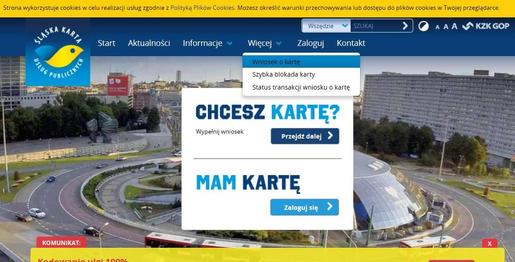 III. Instrukcja zamówienia karty na portalu internetowym Uwaga: do wyrobienia karty ŚKUP niezbędne jest posiadanie zdjęcia 1.