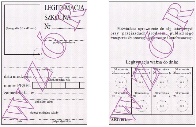 Wzór nr 21h do nr 20, 29 LEGITYMACJA SZKOLNA DLA NIEPEŁNOSPRAWNYCH UCZNIÓW,