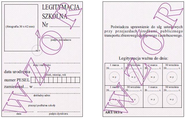 1193 Wzór nr 21i do nr 20, 29 LEGITYMACJA SZKOLNA DLA NIEPEŁNOSPRAWNYCH