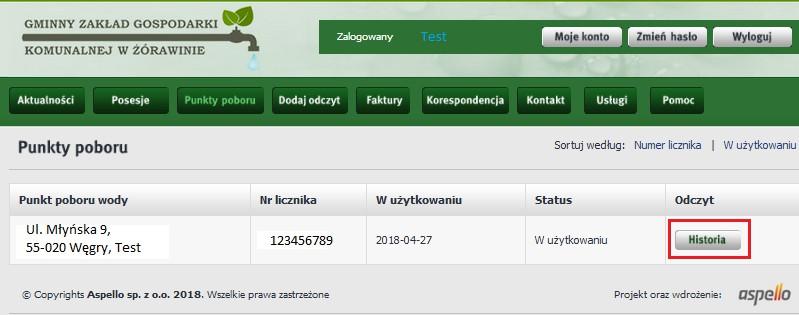 rys. 2.3. Punkty poboru W przypadku rozliczenia na podstawie przeciętnych norm zużycia wody lista pozostanie pusta.