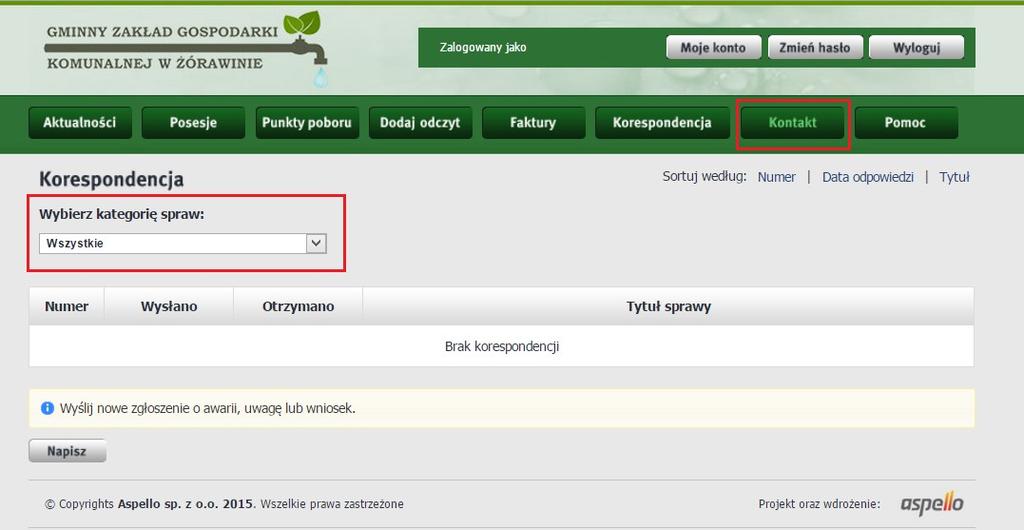2.6. Korespondencja Moduł umożliwia dostęp do przesyłanych dokumentów pomiędzy klientem a Gminnym