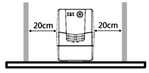 Zasilacz UPS należy zainstalować w osłoniętym miejscu wolnym od nadmiaru kurzu oraz o dobrym przepływie powietrza.