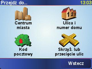 Skrzyżowanie lub przecięcie ulic - dotknij tego przycisku, aby jako miejsce docelowe ustawić skrzyżowanie ulic.