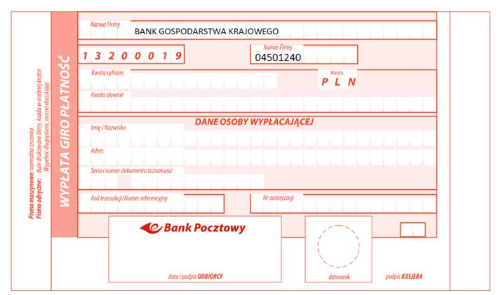 9. 1. Formularz wypłaty Giro płatność należy pozyskać z systemu bankowości elektronicznej po złożeniu i zaakceptowaniu dyspozycji wypłaty.