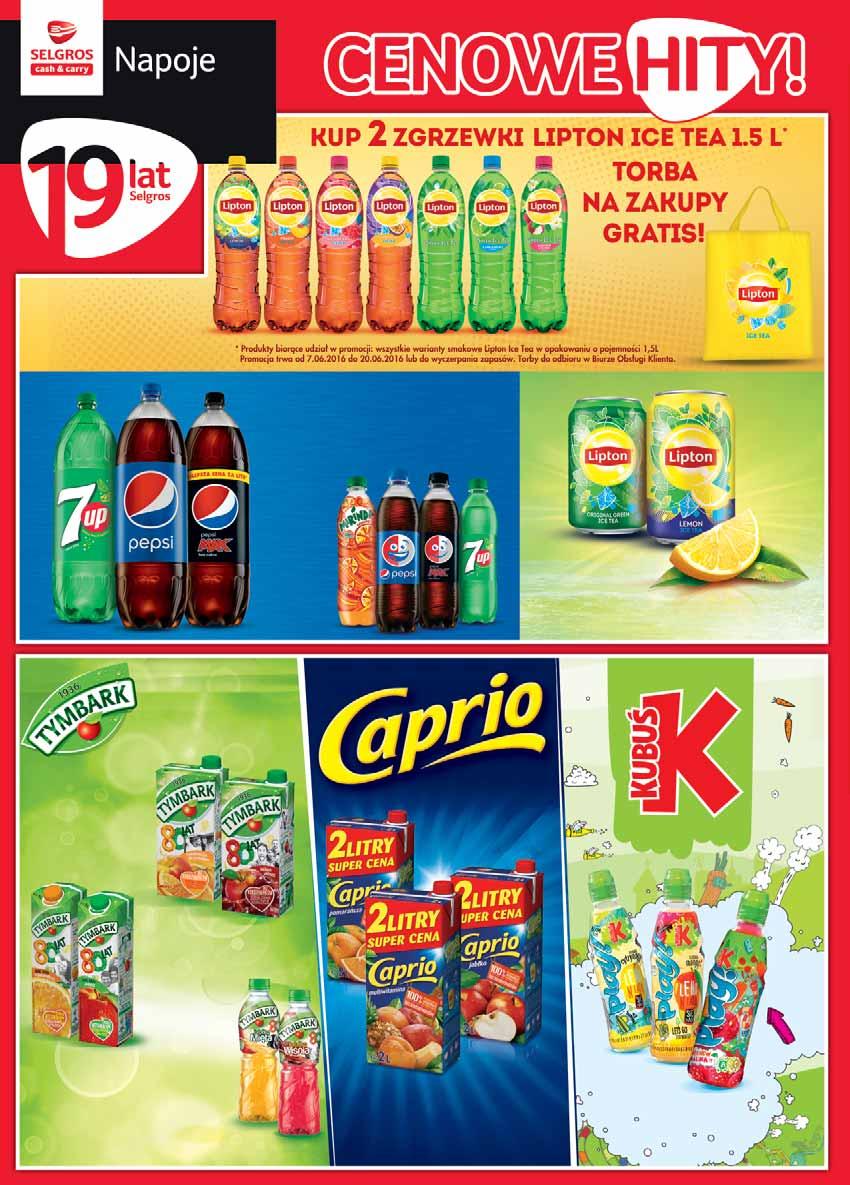 LIPTON ICE TEA 1,5 L pakowany po 9 szt. 48146377 2 95 z VAT 3.63 NAPOJE PEPSI 2,25 L pakowane po 8 szt. 29150844 3 09 z VAT 3.80 NAPOJE PEPSI 500 ML pakowane po 12 szt. lub po 24 szt.