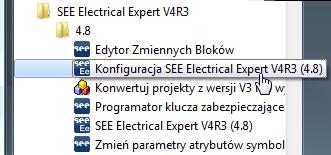 Uruchamiamy konfigurację programu Skrót do uruchomienia konfiguracji to menu Start Wszystkie programy IGE+XAO SEE Electrical V4R3 4.