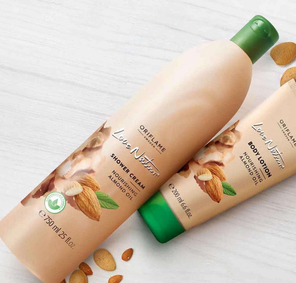 SKÓRA TAK MIĘKKA, TAK MŁODA Produkty firmy Love Nature's Almond Oil uspokajają, zmiękczają i regenerują skórę oraz są pachnące ożywczym zapachem.