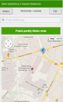 Po jego użyciu przejdziesz do witryny Bankomaty i oddziały (Rys. 3), w której możesz: 1. Sprawdzić punkty (placówki banku, bankomaty, wpłatomaty) znajdujące się w Twojej najbliższej okolicy.