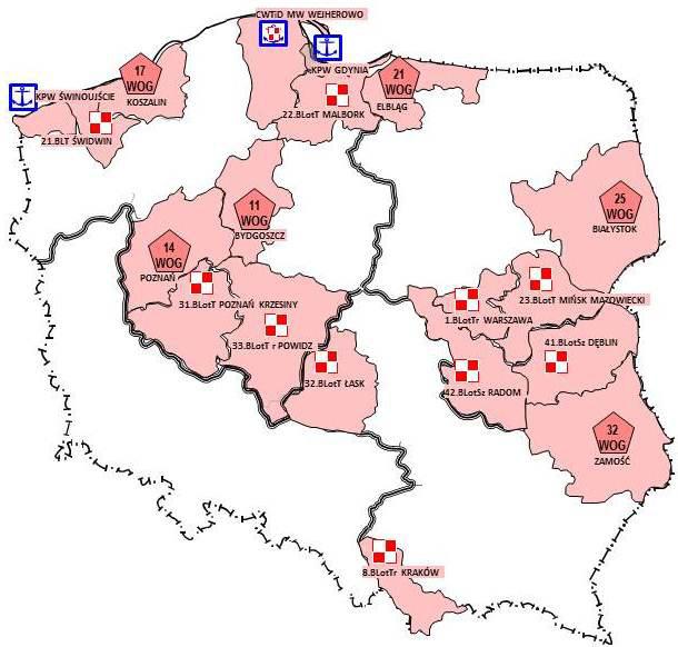 rejony WOG mają się wpisywać w rejony odpowiedzialności RBLog; rejon odpowiedzialności WOG powinien obejmować całe powiaty. Rys. 3.
