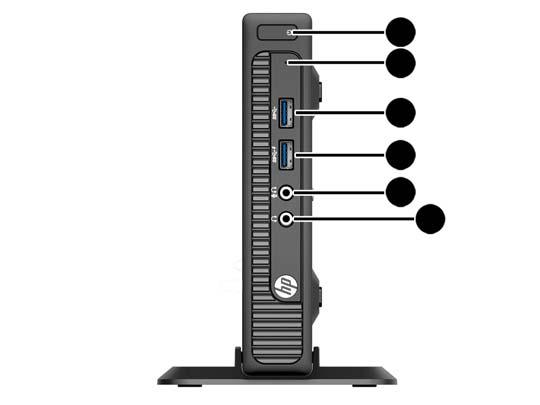 Elementy panelu przedniego (EliteDesk 800, EliteDesk 705, ProDesk 600) 1 Dwufunkcyjny przycisk zasilania 4 Port USB 3.