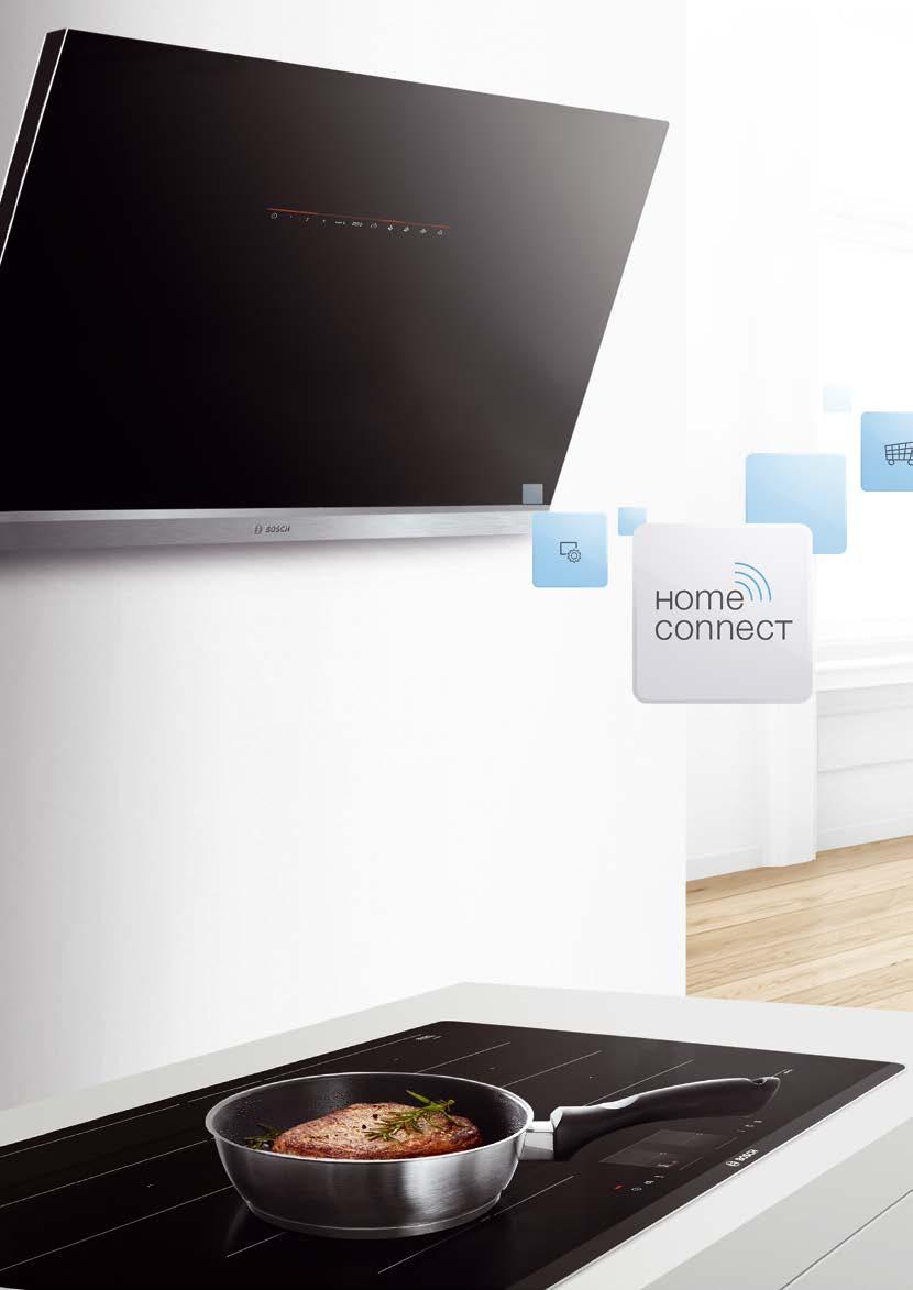 8 Płyty i okapy Skoncentruj się na gotowaniu. O jakość potraw i świeże powietrze zadba Home Connect. Nowa funkcja cookconnect umożliwia współpracę płyty kuchennej z okapem.