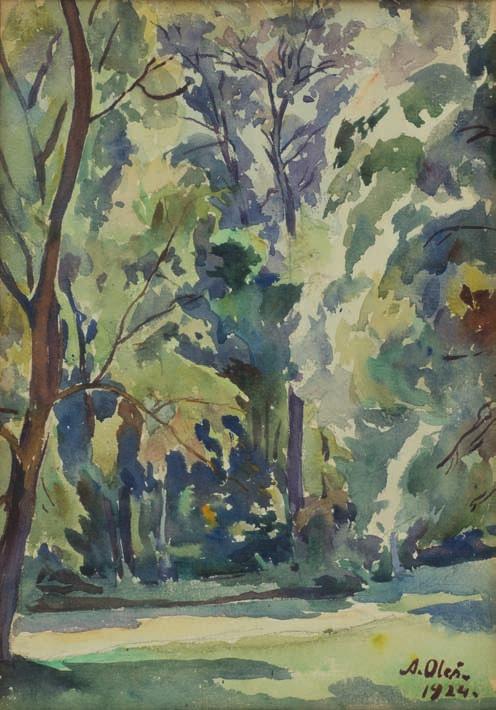 17. Andrzej OlEś (1882-1952) PaRk akwarela, papier, 24 x 16,3 cm, sygn. p.d.: a. oleś 1934. 1.500,- studia na asp w krakowie, w latach 1907-1908 w pracowni L.