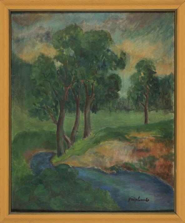 30. jerzy POtRZEBOWSKI (1921-1974) Pejzaż olej, płótno, 73 x 60 cm, sygn. p.d.: j. Potrzebowski. 2.500,- Podczas ii wojny światowej działacz konspiracyjny, więzień obozów kl Buchenwald i kl auschwitz.