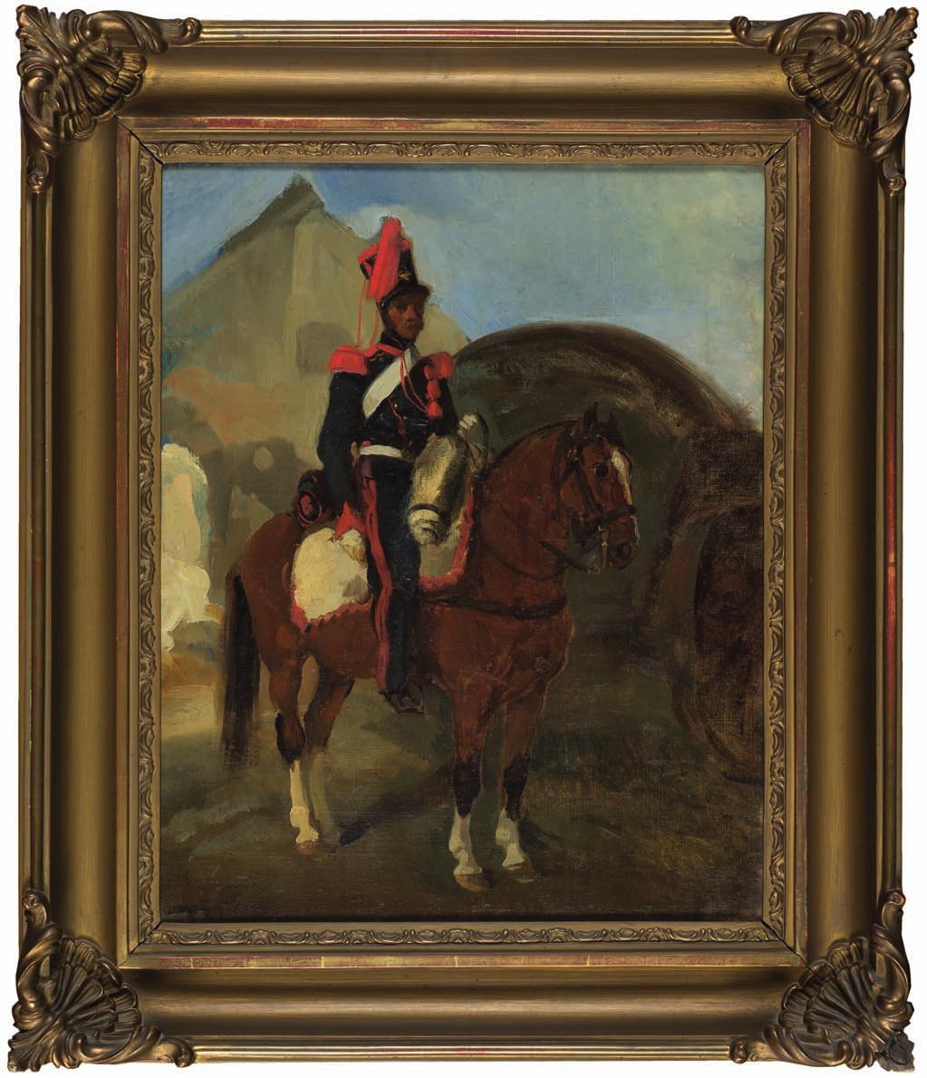 40. Piotr michałowski (1800-1855) żołnierz francuski Na koniu olej, płótno, 46 x 36,5 cm, niesygnowany, opinie prof. dr joanny szpor oraz prof. dr. feliksa kopery i dr. kazimierza Buczkowskiego. 230.