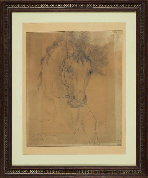 43. jan matejko (1838-1893) Głowa konia ołówek, papier, 32 x 27 cm, opisany: kraków dnia 25.11.1880. koń witoldowy z Grunwaldu, (słowo nieczytelne), sygn. p.d.: mogogram wiązany jm. 8.