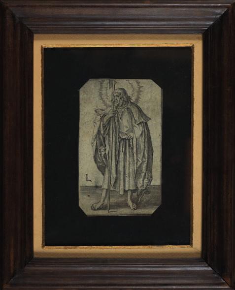 51. lucas van leyden (1494-1533) Św. MaTeUsz apostoł, z serii: Chrystus i apostołowie Miedzioryt, 11,5 x 7,3 cm, sygn. l.d.: L. 1.300,- seria miedziorytów Chrystus i apostołowie Lucasa van Leydena mogła powstać około roku 1510.