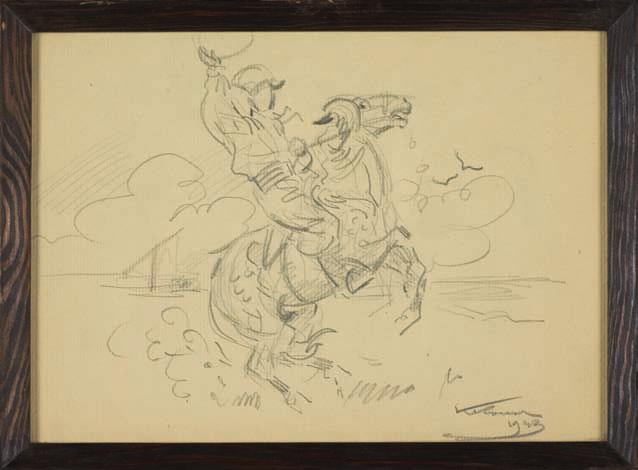 władysława jarockiego. 55. Karol KOSSAK (1896-1975) konie ołówek, papier, 20 x 28,5 cm, sygn. p.d.: kossak 44.