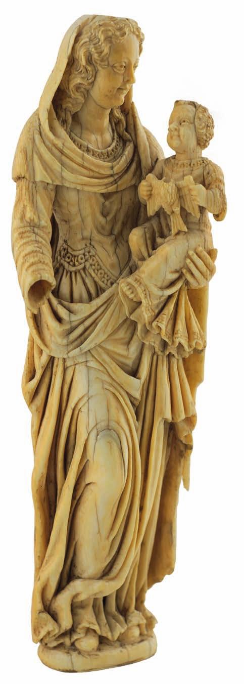 57. FIguRKA matki BOSKIEj Z DZIEcIątKIEm kość słoniowa, Niderlandy Południowe, XVi/XVii w., wys. 19 cm. (Uszkodzenia). 310.