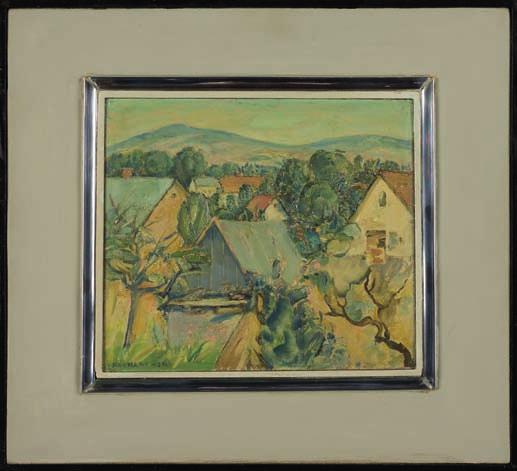 mikołaj KOchAnOWSKI (1916-1987) kranobród (koło zamościa) olej, tektura, 33 x 40 cm, sygn. p.d.: kochanowski, na odwrocie: M. kochanowski, kraków oraz naklejka.