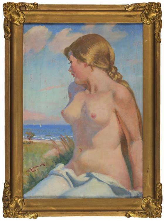 7. Stanisław ŻuRAWSKI (1889-1976) PółakT Na TLe MoRza olej, tektura, 49 x 33,5 cm, sygn. l.d.: st. żurawski. 6.000,- Malarz, uczeń krakowskiej asp w pracowni Mehoffera (1907-1913).