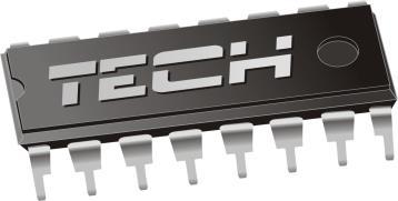 Zasilanie Obciążenie wyjść 1-8 Obciążenie wyjścia pompy CO Wkładka bezpiecznikowa 230V +/- 10% / 50Hz 0,3 A 0,5 A 6,3 A Firma TECH STEROWNIKI Sp. z o. o. Sp. k.