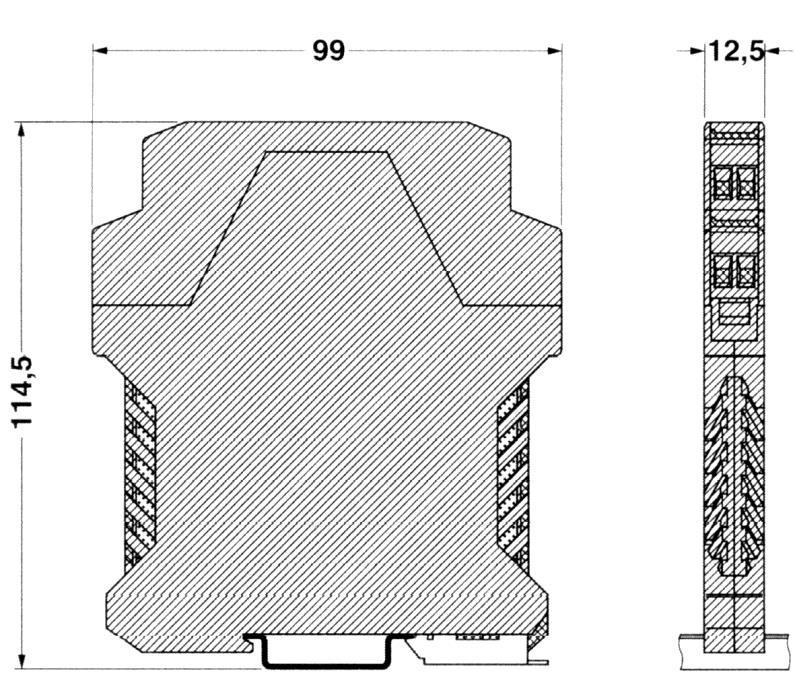 Rys. 1. Obudowa wymiary gabarytowe 7. MONTAŻ Obudowa separatorów umożliwia montaż na listwach typu: TS-32 (EN 50 035), TS-35 (EN 50 022).