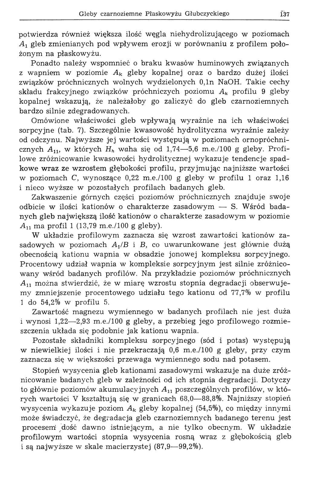 G leby czarnoziemne Płaskowyżu Głubczyckiego 137 potwierdza również większa ilość węgla niehydrolizującego w poziomach Аг gleb zmienianych pod wpływem erozji w porównaniu z profilem położonym na