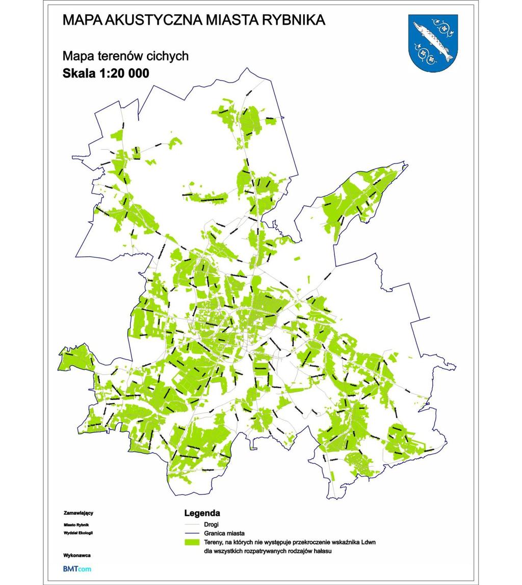 Rysunek 10: Obszary Rybnika, na których nie występują przekroczenia wskaźnika L