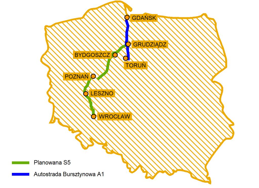 Oddane do użytku odcinki drogi S5 Odcinek Długość [km] Korzeńsko - Wrocław 14,9 Rys. Planowany przebieg drogi ekspresowej S5 Budowana droga S7 o łącznej długości ok.
