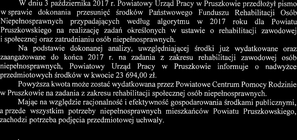 algorytmu w 2017 roku dla Powiatu Pruszkowskigo na ralizację zadań okrślonych w ustawi o rhabilitacji zawodowj i społcznj oraz zatrudnianiu osób nipłnosprawnych.
