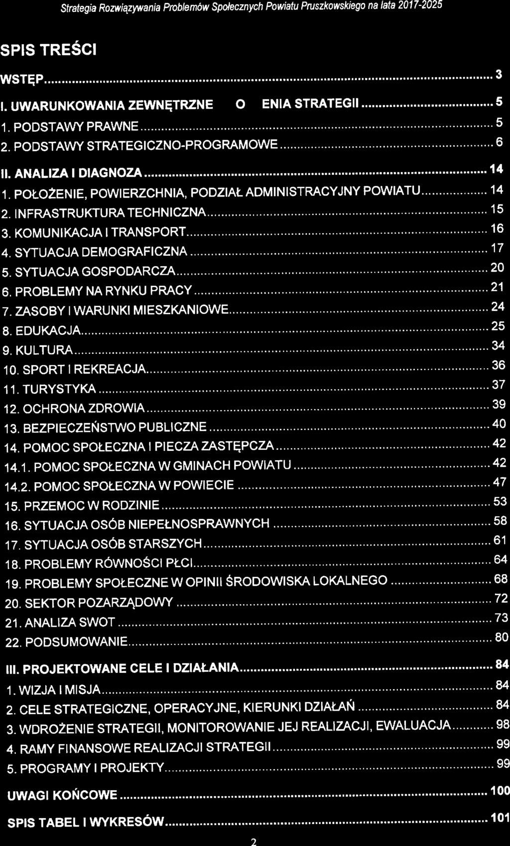 SPIS TRESCI WSTĘP. 1. UWARUNOWANIA faniazewnętrzne TWORZENIA STRATEGII...-.- - -- -- 1. PODSTAWY PRAWNE....... ' ' - ' - - - -. - ' ' -. 2. PODSTAWY STRATEGICZNO-PROGRAMOWE ;TRATEGICZNO-PROGRAMOWE.