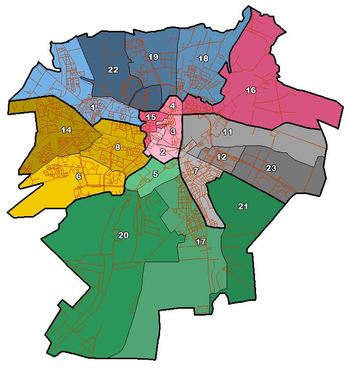 Mapa 1. System pomocy środowiskowej na terenie Miasta Lublin obszary działania sekcji pracy socjalnej w 2017 roku Filia Nr 1 - ul.
