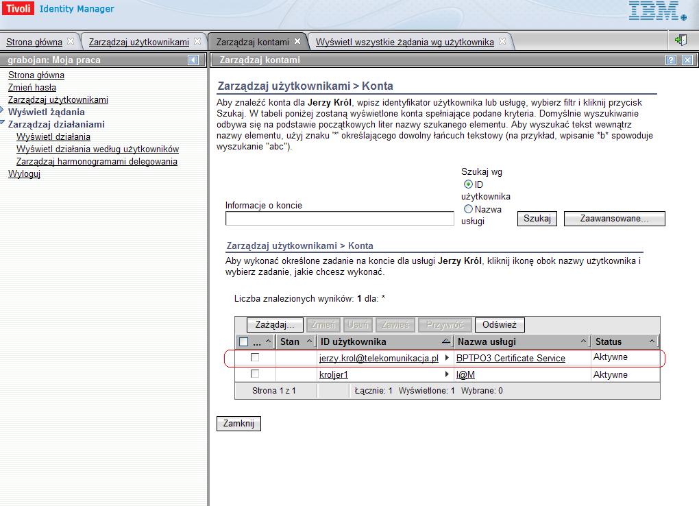 Rysunek 21 Konto w BPTP Certificate Service ("Self Service") Rysunek 22