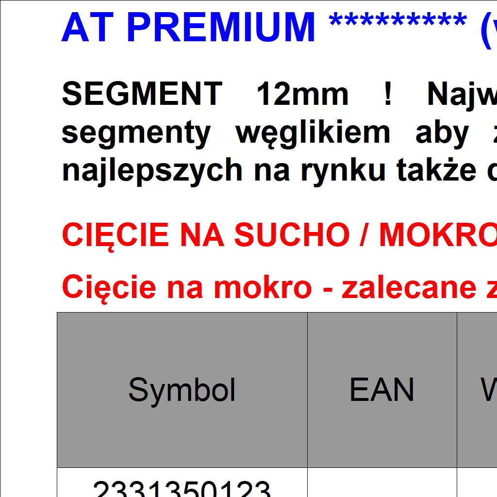 Tarcze diamentowe ASFALT, JASTRYCH, ŚWIEŻY BETON, PIASKOWIEC BLAUFLEX ASPHALT Segmentowa ******* (profesjonalna) Nasza