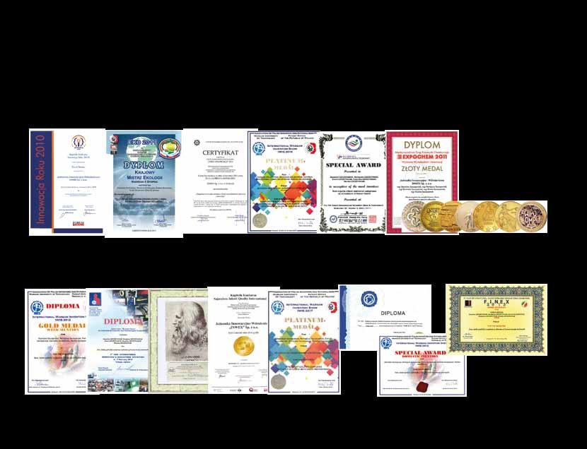 Nagrody Wyróżnienia, certyfikaty, medale Organiczny krzem z borem (SILOR+B) Puchar, Złoty Medal oraz Dyplomy Międzynarodowej Federacji Stowarzyszeń Wynalazców (IFIA), Złoty Medal z Wyróżnieniem Jury