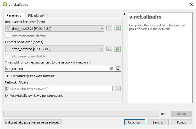 3. ALGORYTMY SIECIOWE GRASS V.NET (QGIS 2.18 ORAZ 3.X) W wyniku błędu QGISa algorytmy GRASS NIE działają w wersji 3.4.0 i 3.4.1 pod Windowsem zlokalizowanym dla polskich ustawień językowych.